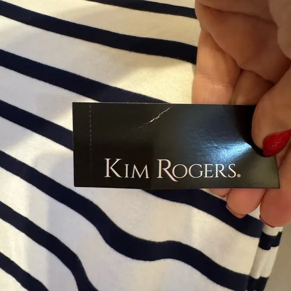 NWT Kim Rogers Navy/White Striped Casual Summer Top  SMALL   #Z - Picture 9 of 10